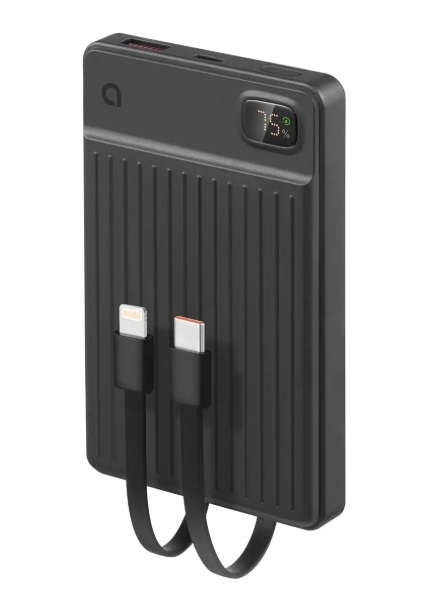 Powerbank med inbyggd USB-C- och Lightning-kabel