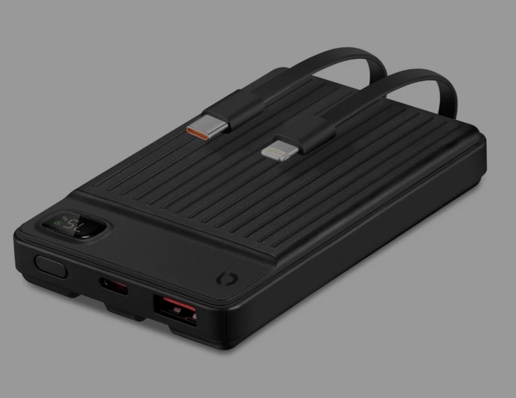 Powerbank med inbyggd USB-C- och Lightning-kabel